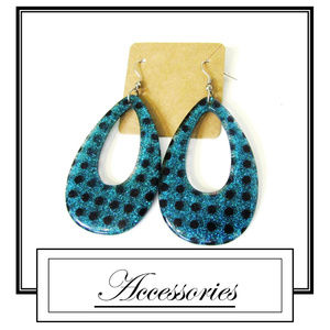 Turquoise Black Polka Dot Teardrop Glitter Earring